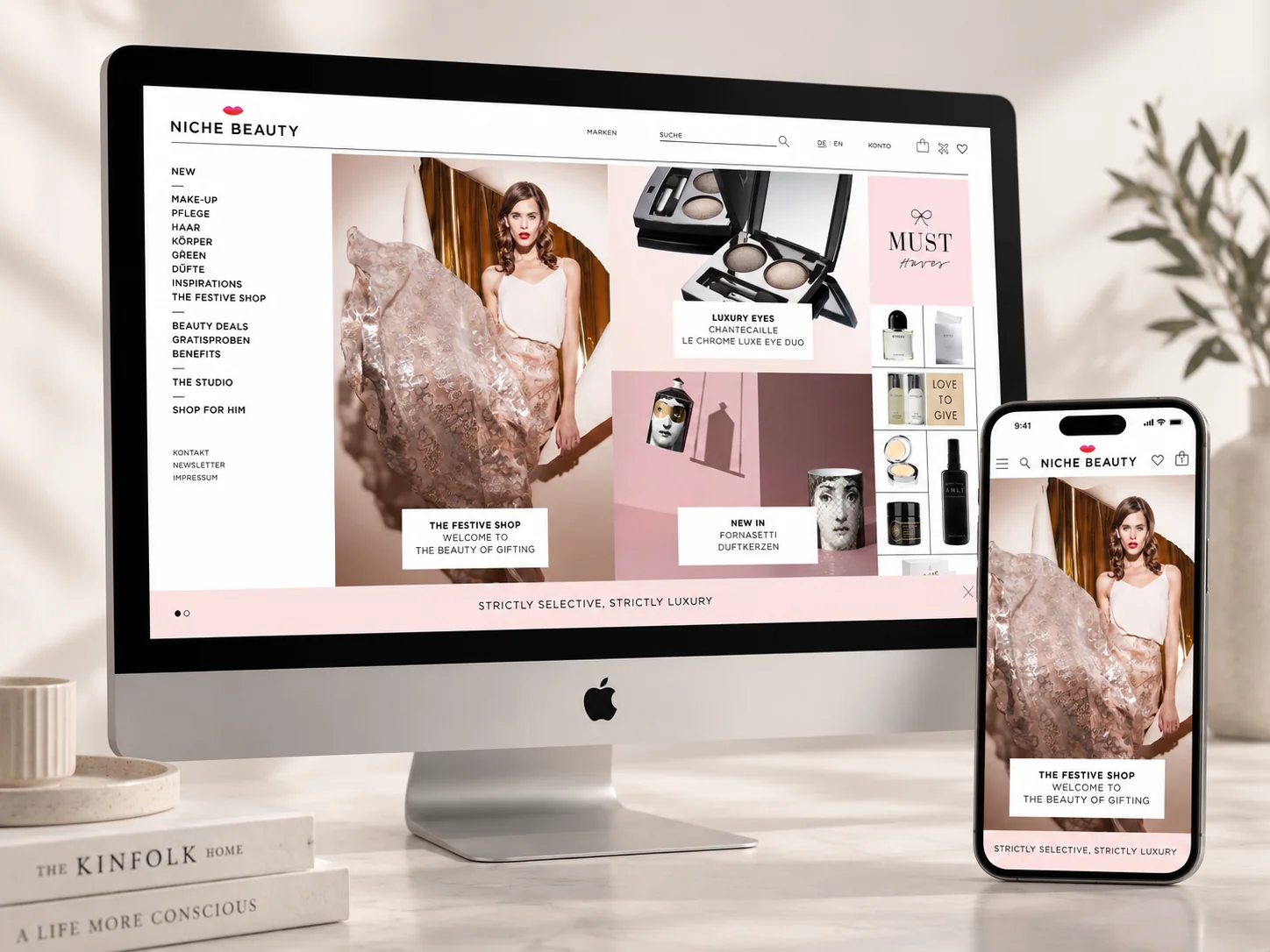 Niche Beauty E-Commerce Design auf Desktop und Smartphone